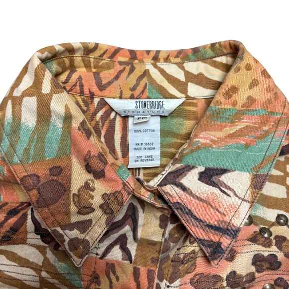 Stonebridge Women's Sz‎ Petite Medium Patchwork Animal Print Studded Jean Jacket - Picture 4 of 7